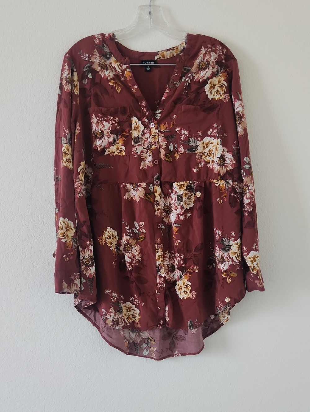 torrid Maroon Floral Button-Front Tunic Blouse
